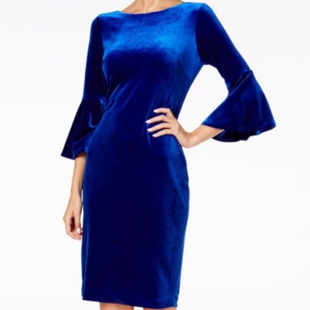 Calvin Klein blue Velvet Bell Sleeve  Dress